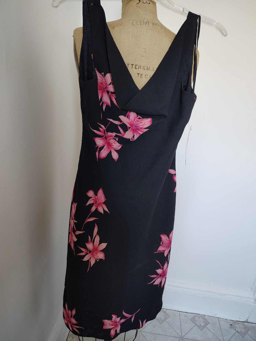 Jones New York Black Sheath Dress with Pink Floral Print